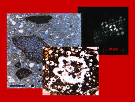 
Chaîne d'observations microscopiques : un outil pour la recherche. Images numériques. Céramologie. Lames minces. À gauche : clastes argileux issus du substrat géologique local et contenus dans la matrice argileuse du vase. Au centre : porosité d'origine organique (inflorescence) dans la matrice argileuse. À droite : grains d'amidon (amyloplastes) extraits d'un fragment de vase en céramique et qui peuvent être associés à la présence d'inflorescences. Koumbi Saleh (Mauritanie). 7 e - 15 e siècles . Microscope à lumière transmise
