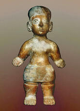 
Trois millénaires de civilisation entre Colombie et Equateur. La région de la Tumaco La Tolita. Vestiges matériels. Figurine anthropomorphe (phase Tumaco La Tolita). Musée de la Banque centrale de l'Equateur, Quito
