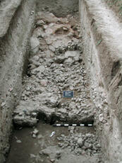 
Recherches franco-bulgares sur le site néolithique de Kovacevo en Bulgarie. Les structures. Le sondage 7, fouillé en 2004/05 était particulièrement profond et faisait apparaître au fond, des déblais d'un bâtiment construit sur vide sanitaire
